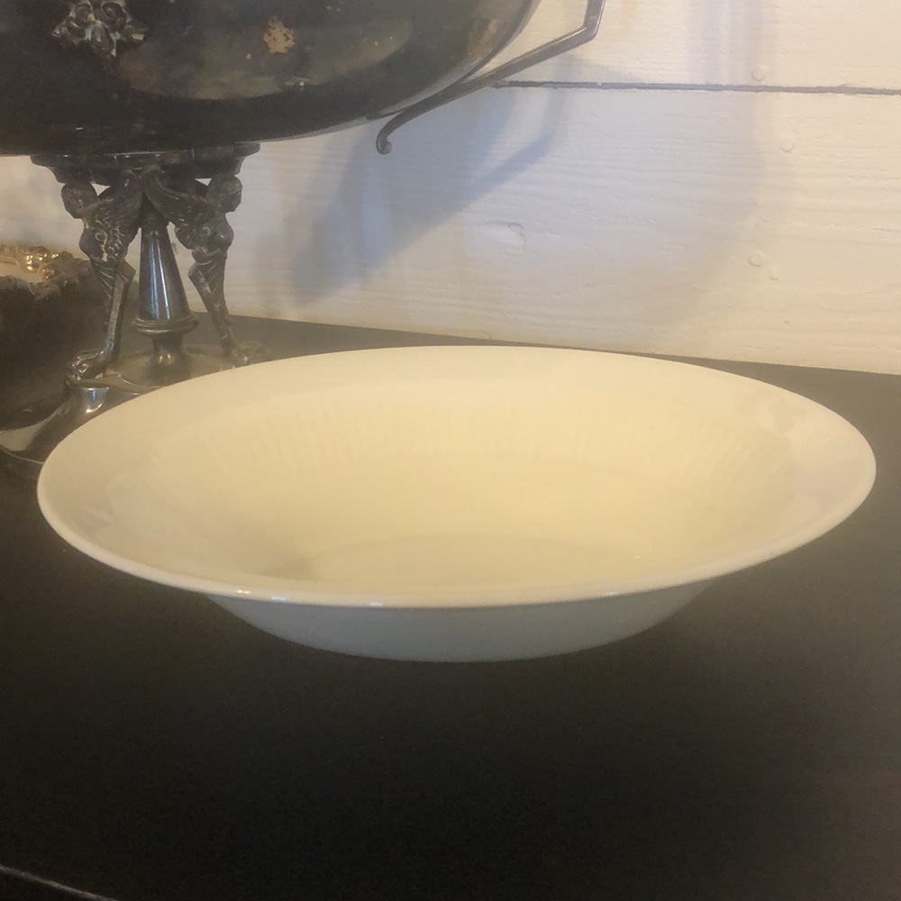 Adams Real English Ironstone Micratex Oval Bowl White With Striped Inside Design